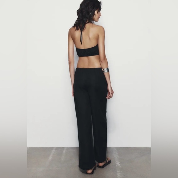 ZARA NWT Black Wrap Wide Leg Pants Trousers Elastic Waist Size Small pockets - Picture 6 of 9
